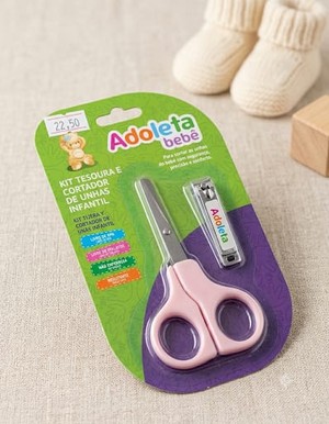 KIT TESOURA E CORTADOR DE UNHAS INFANTIL ROSA