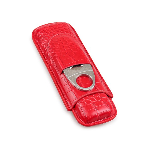Porta 2 Charutos em Couro Motier com Cortador - Vermelho