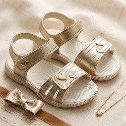 171183 SANDÁLIA INFANTIL PAPETE  TIC TAC CASUAL DOURADO KLIN 