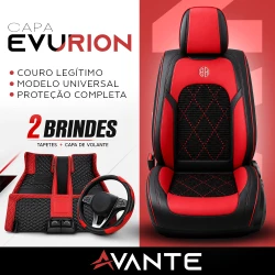 Kit Completo de Capas para Banco de Carro Evurion em Couro Legítimo Universal 5 Lugares Com Airbag + Tapetes e Capa de Volante