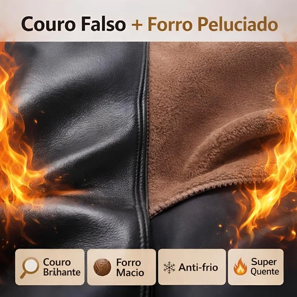 Legging Modeladora de Couro com Forro Peluciado - Promoção
