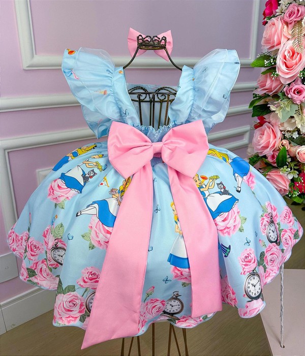 Vestido Temático Estampado - Alice no Pais das Maravilhas  