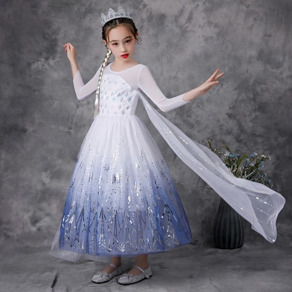Fantasia Elsa Completa + Coroa + Varinha Mágica + Cabelo + Luva + Colar, Brinco, Anel e Pulseira