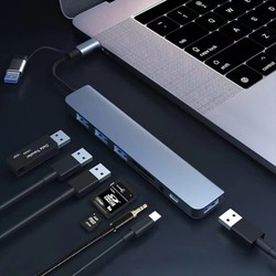 8 em 2 usb + tipo c hub docking station com adaptador de entrada de áudio de 3.5mm leitor de cartão micro sd portátil tablet conversor de disco de telefone