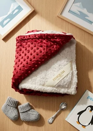 COBERTOR DOTS ESTAMPADO CHEVRON VERMELHO LAÇO BEBE EL693