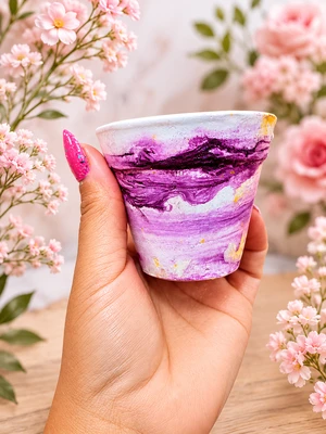 Vaso de Suculenta Marmorizado  G em Gesso Impermeabilizado (6 unidades)