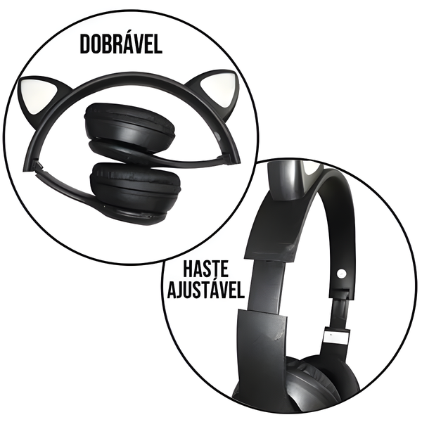 Fone Bluetooth Orelha De Gato Led Colorido (PRETO)