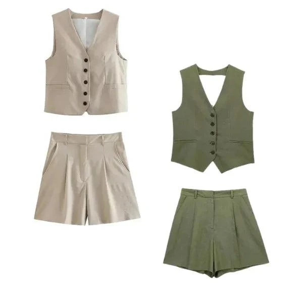 Conjunto Feminino em Alfaiataria – Colete e Shorts em Linho com Elegância Premium — foto 17
