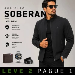 Jaqueta Masculina Soberano com Interior Forrado a Prova D’Água e Bolsos Internos +BRINDES: Relógio, Cinto e Carteira