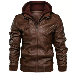 Jaqueta de Couro Masculina com Capuz Firenzi