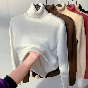 Suéter Peluciado Gola Alta Feminino,elastico,grossa,quente,casual,basico,solida,moda inverno
