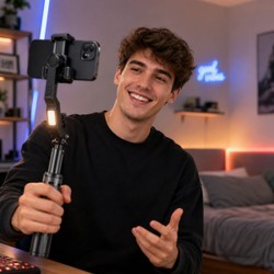 Estabilizador Gimbal para Celular 3 Eixos com Bluetooth e Luz Integrada