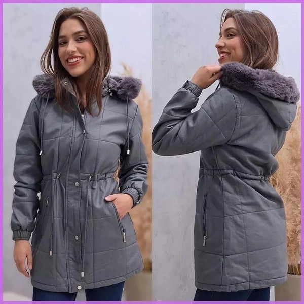 [Pague 1 Leve 2] Jaqueta Parka Premium Forrada com Capuz Removível e Ajuste na Cintura