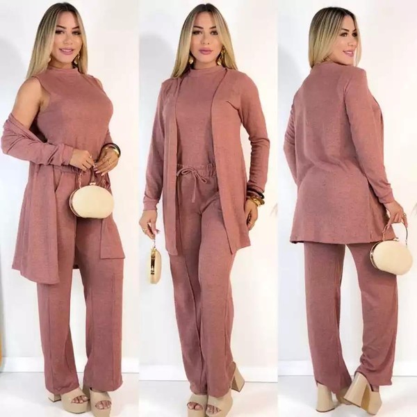 CONJUNTO FEMININO LÃNZINHA DE FRIO OUTONO INVERNO 3 PEÇAS ESTILOSO PANTALONA