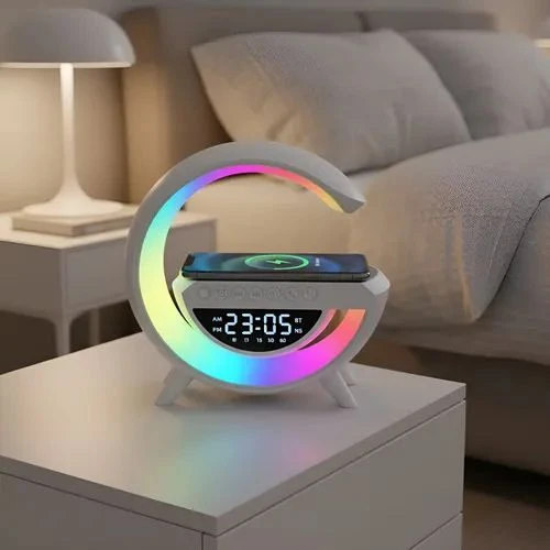 Luminária Inteligente G Speaker 5 em 1 Bluetooth Carregador Sem Fio e Relógio
