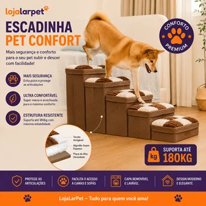 Escada para cães artesanal removível com estampa xadrez e espaço para armazenamento - Degraus dobráveis