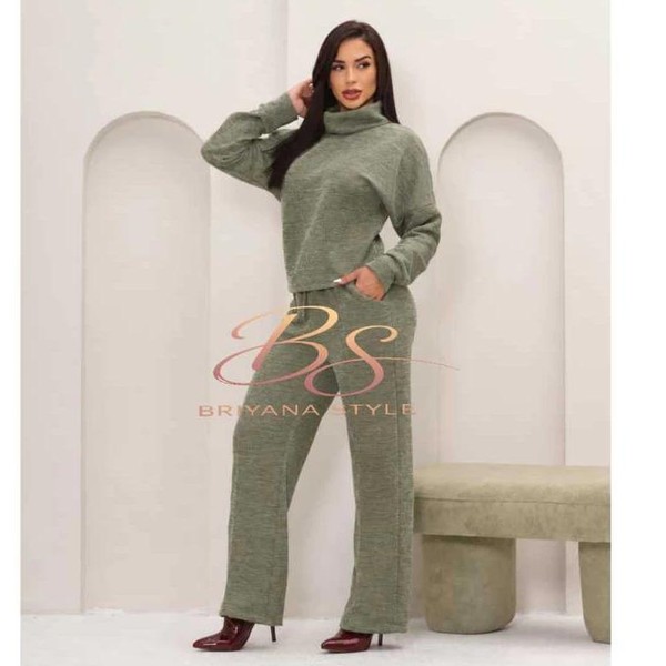Conjunto Inverno Feminino elegante Tecido Malha Rib Quente