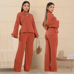 Conjunto Feminino Blusa Gola Alta Manga Longa Flare Mais Calça Pantalona Elegante Inverno Frio