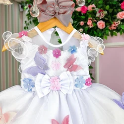 Vestido Luxo com Aplicações de Borboleta - Jardim Encantado - Branco 