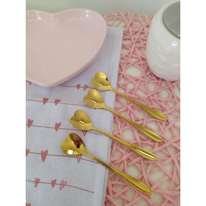 Conjunto 4 Colheres Aço Inox P/Chá Heart Dourado