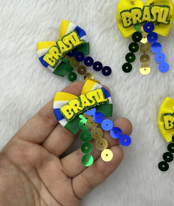Laço Lantejoula Brasil  - Copa  - 8 unid