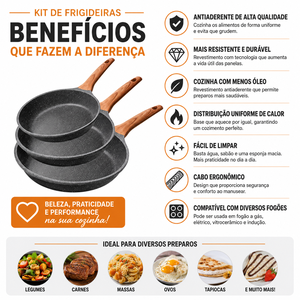 Kit de Frigideiras Antiaderentes 3 Peças
