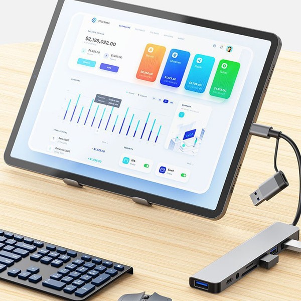 8 em 2 usb + tipo c hub docking station com adaptador de entrada de áudio de 3.5mm leitor de cartão micro sd portátil tablet conversor de disco de telefone