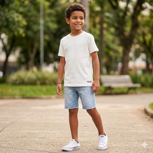 T-SHIRT MALHA TEXTURIZADA COM ETIQUETA RICCO CREME - 5101F
