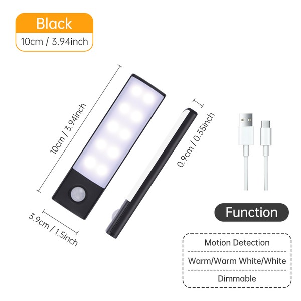 Sensor de movimento sem fio LED Night Light, USB lâmpada recarregável, armário, armário, armário, sob retroiluminação, cozinha
