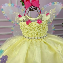 Vestido Fantasia Luxo - Jardim Encantado Amarelo - Acompanha Asa