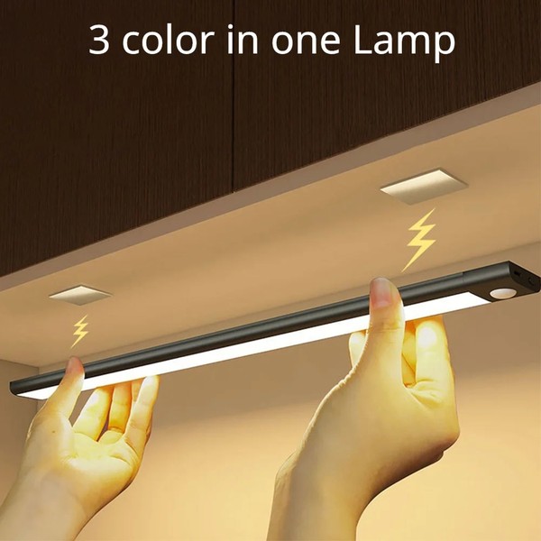 Sensor de movimento sem fio LED Night Light, USB lâmpada recarregável, armário, armário, armário, sob retroiluminação, cozinha