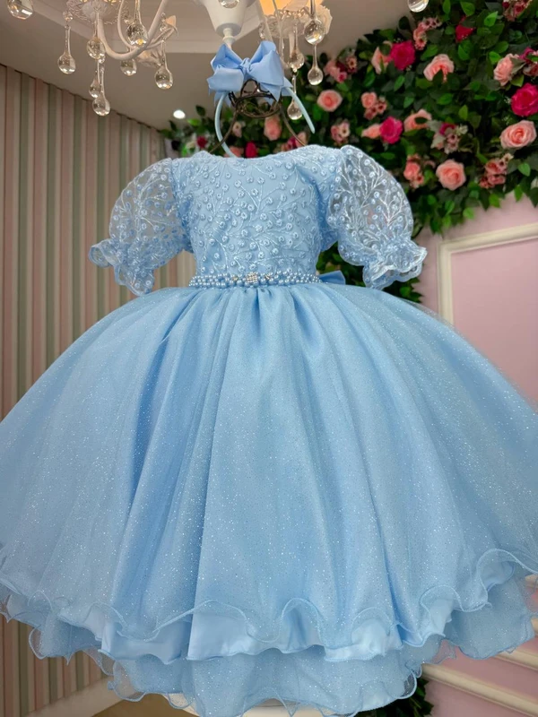 Vestido Luxo Inspiração Cinderela - Laize Bordado Azul