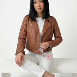 Jaqueta de Couro Biker Caramelo