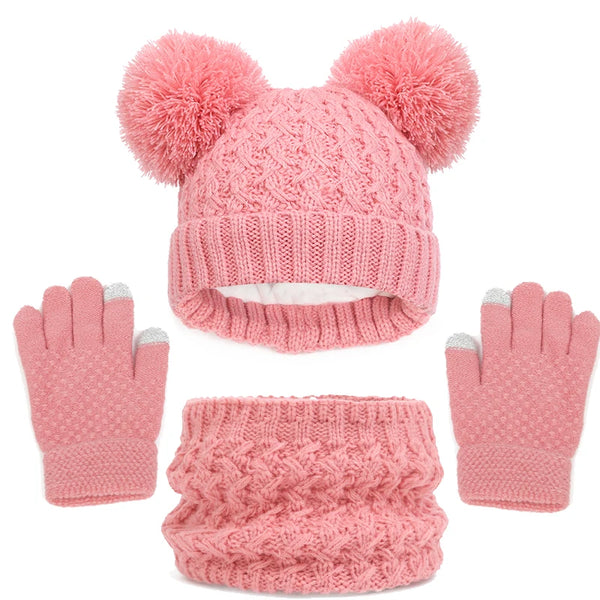Kit Touca Luvas Cachecol  de Inverno Infantil