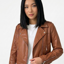 Jaqueta de Couro Biker Caramelo
