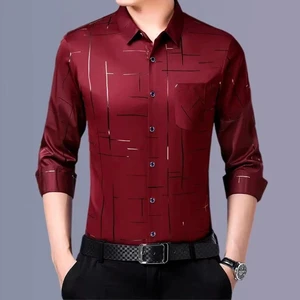 Camisa Masculina Dom em Seda Gelo e Poliéster Manga Larga