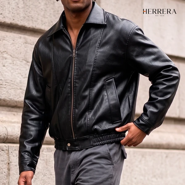 [COMPRE 1 E LEVE 2] Jaqueta Masculina em Couro Legítimo com Forro Aveludado e Ajuste nos Punhos