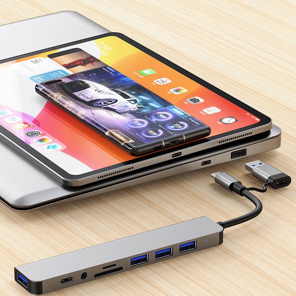 8 em 2 usb + tipo c hub docking station com adaptador de entrada de áudio de 3.5mm leitor de cartão micro sd portátil tablet conversor de disco de telefone