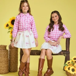 Conjunto Junino – Camisa Xadrez e Saia Rodada Laço – Rosa