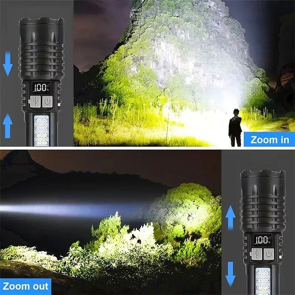 Lanterna led de alta potência poderosa TYPE-C recarregável cob lanterna com luz lateral tocha para acampamento ao ar livre caminhadas