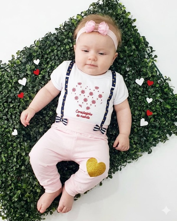 6640 CONJUNTO BODY E CALÇA CORAÇÃOZINHO BRANCO ROSA  LIVY