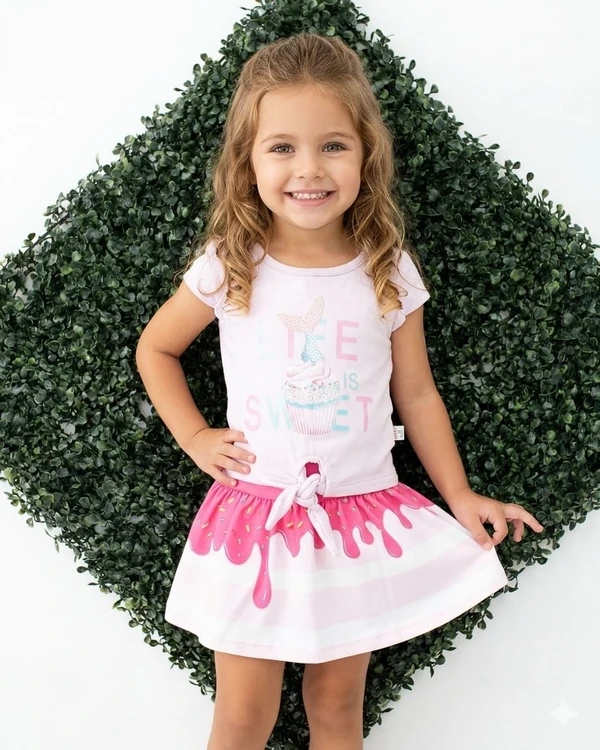 6820 CONJUNTO SWEET SEREIA BLUSA E SAIA  SHORT TIME KIDS