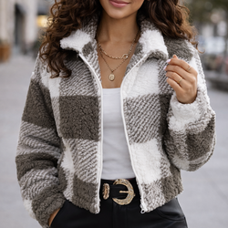 Jaqueta Feminina Teddy Xadrez Sherpa
