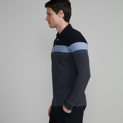 Camisa Polo Manga Longa Piquet Slim Fit - Preto-Cinza Chumbo