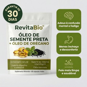 RevitaBio® — Óleo de Orégano 6.000mg + Semente Negra | Desincha, Fortalece a Imunidade e Restaura o Intestino