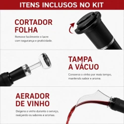Kit Abridor de Vinho Elétrico Recarregável USB 4 Peças