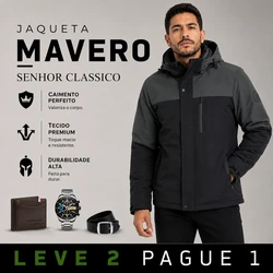 Jaqueta Masculina Mavero em Interior Forrado Térmico a Prova D'Água e Capuz Removível +BRINDES: Relógio, Cinto e Carteira