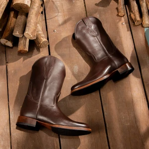 Bota Texana Cano longo | Sola de Couro com Antiderrapante - Preto e Café + BRINDES