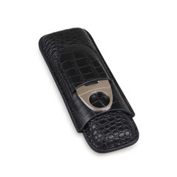 Porta 2 Charutos em Couro Motier com Cortador - Preto