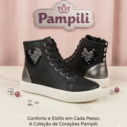 TENIS PAMPILI INFANTIL LUNA PRETO SINT - 435147 (AVARIA)